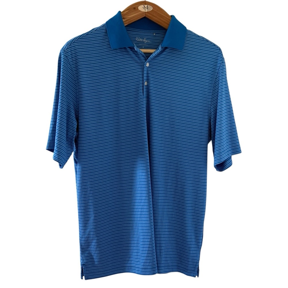 Walter Hagen Golf Polo Shirt Men's LARGE Blue Striped‎ Performance Stretch